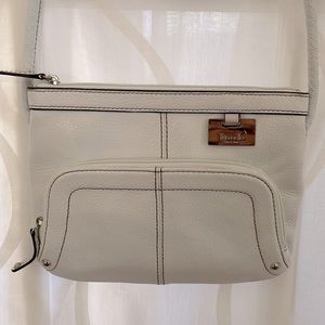 Tignanello White Crossbody Bag with Brown Accent Plaque